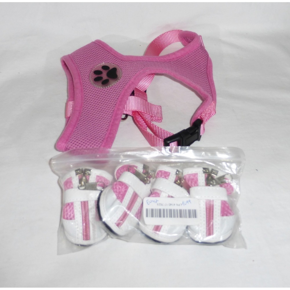 Small dog harness soft mesh M set of 4‎ pink and white size 2 shoe